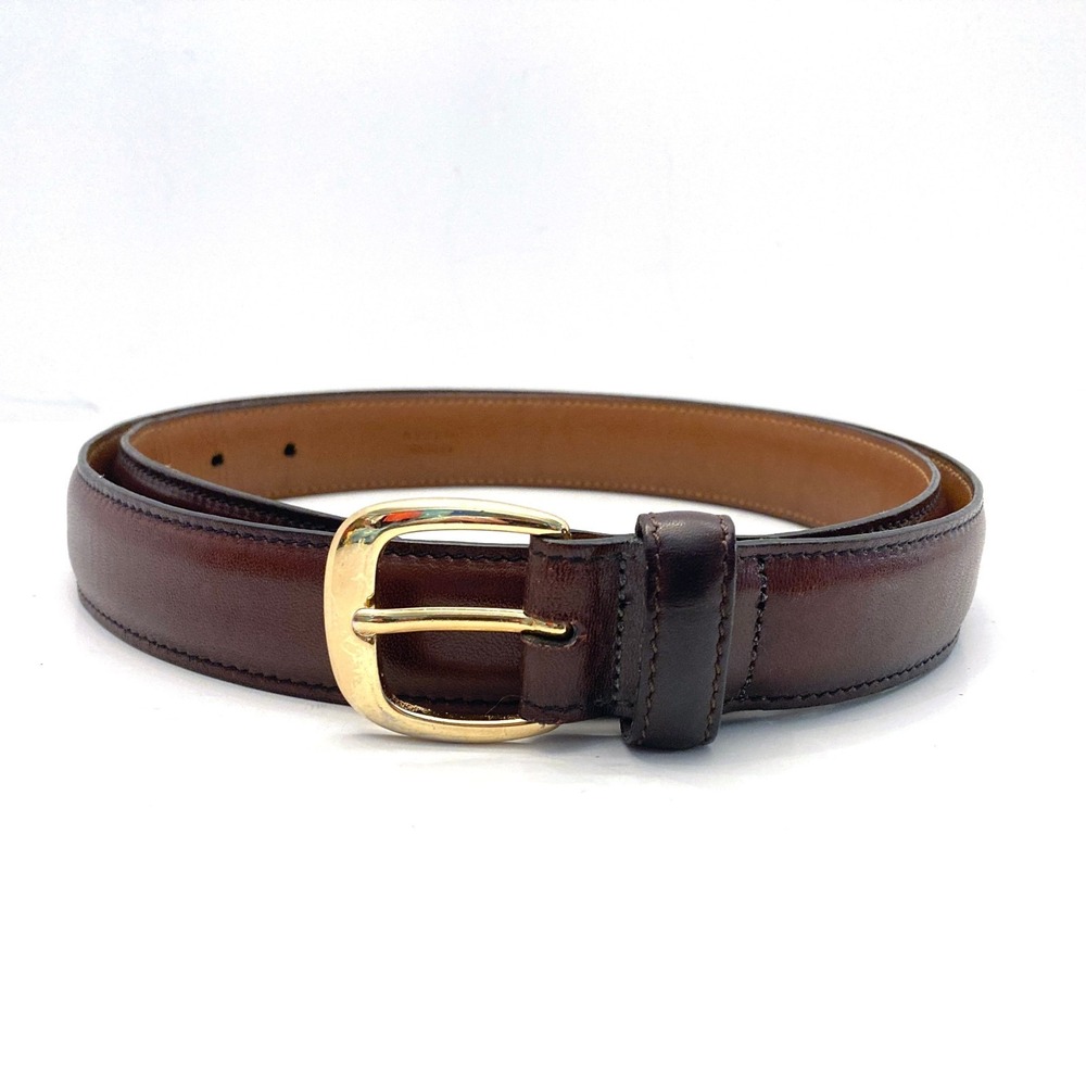 Cole Haan A1676 Brown Leather Belt Mens 40 1-1/8" Brass Buckle Handmade in USA